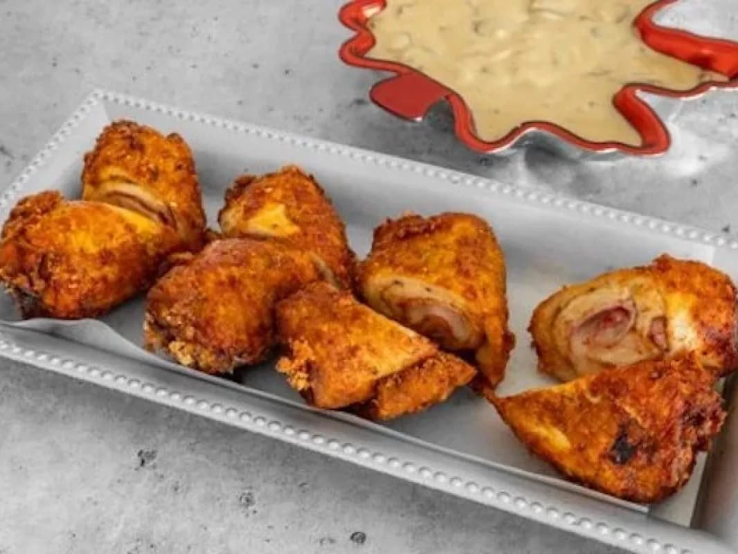 Sliced cordon bleu on a serving tray