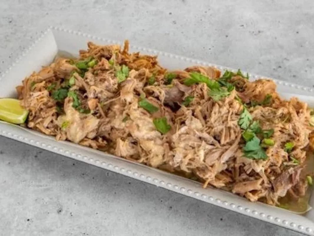 Slow roasted pork in a tray